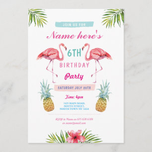Invitación Flamingo Invita a la piña Tropical Aloha Cumpleaño