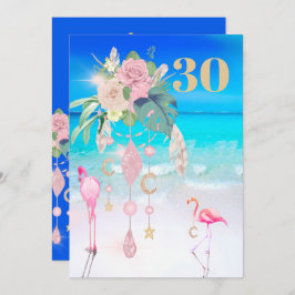Invitación Flamingo Jewel Beach Floral 30 cumpleaños