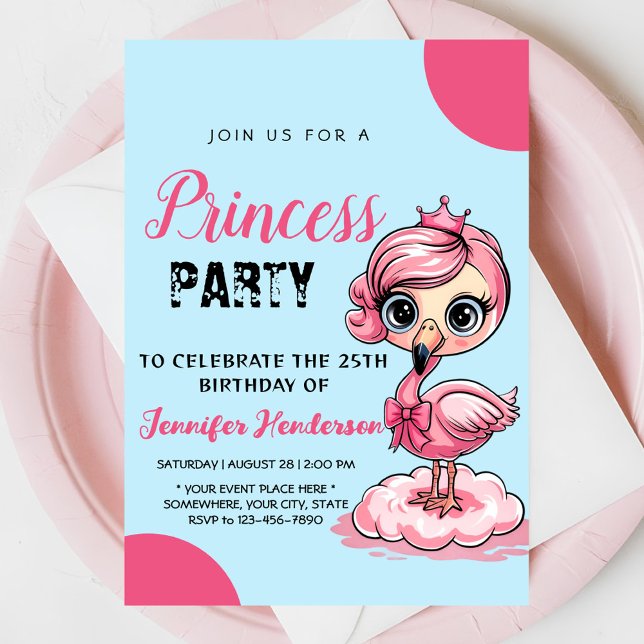 Invitación Flamingo lindo con cumpleaños de la corona (Subido por el creador)