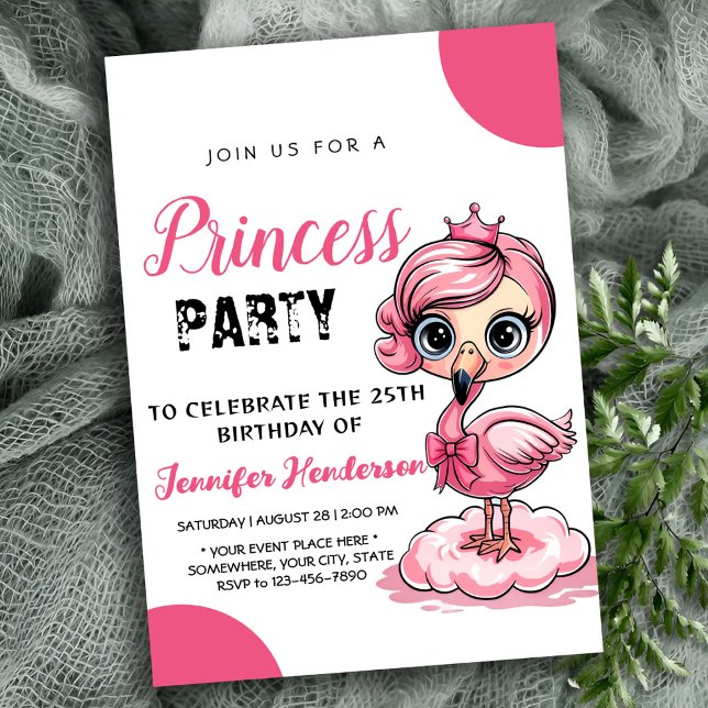Invitación Flamingo lindo con cumpleaños de la corona (Subido por el creador)