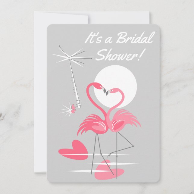 Invitación Flamingo Love Bridal Shower vertical (Anverso)