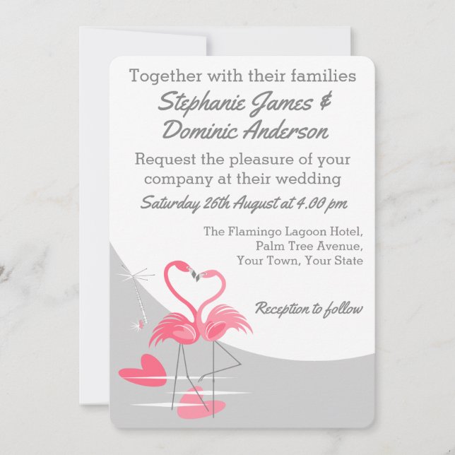 Invitación Flamingo Love Large Moon Wedding Invitado (Anverso)