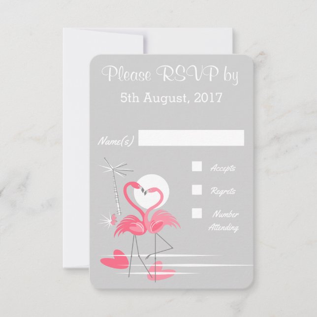 Invitación Flamingo Love Wedding RSVP (Anverso)