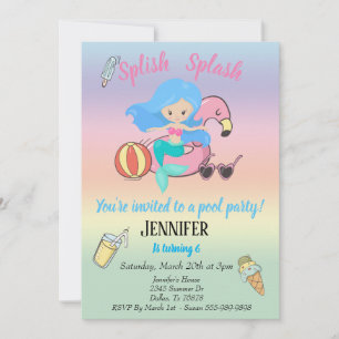 Invitación Flamingo Mermaid Float Pool Fiesta Cumpleaños