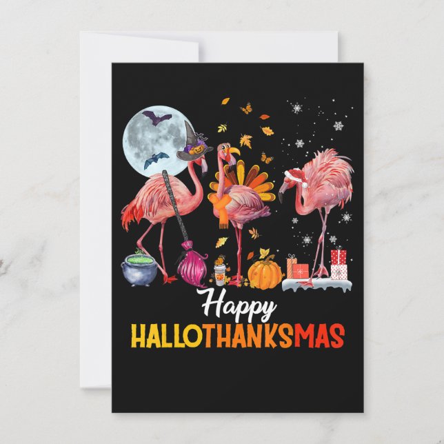 Invitación Flamingo|Navidades de Flamingo Thankings Halloween (Anverso)