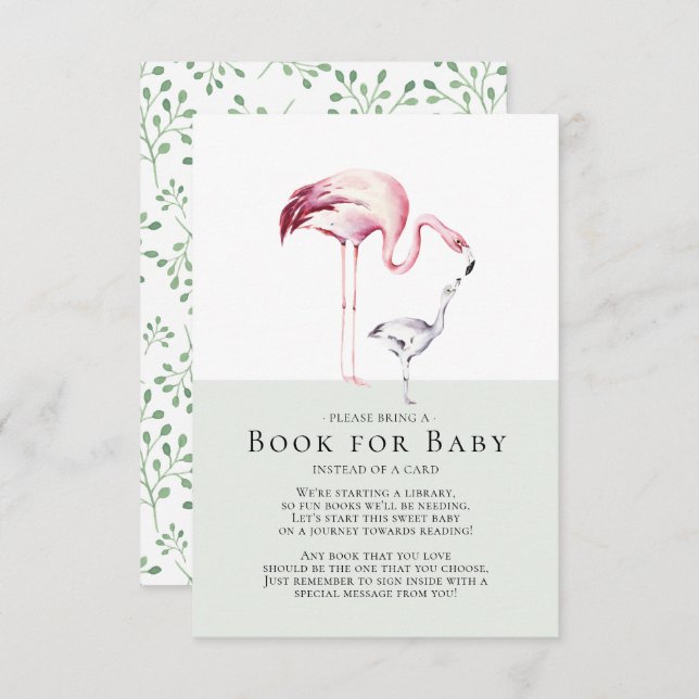 Invitación Flamingo Neutral Baby Shower Book for Baby Card (Anverso / Reverso)