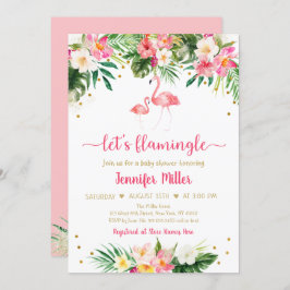 Invitación Flamingo Oro Rosa Tropical Baby Shower Floral
