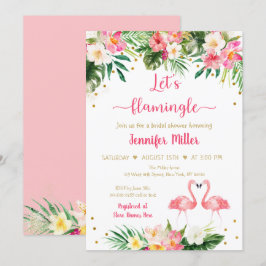 Invitación Flamingo Oro Rosa Tropical Floral Ducha De Novias