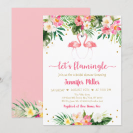 Invitación Flamingo Oro Rosa Tropical Floral Ducha De Novias