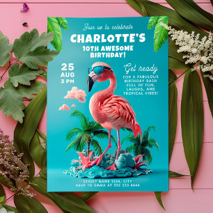 Invitación Flamingo Paraíso de celebración tropical