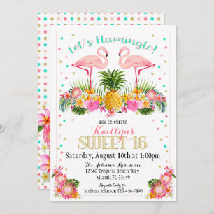 Invitación Flamingo Piña Dulce Tropical Dieciséis Cumpleaños