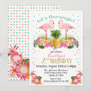 Invitación Flamingo Pineapple and Tropical Floral Birday
