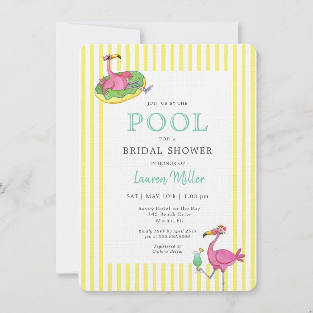 Invitación Flamingo PISCINA tropical fiesta Ducha de novia (Anverso)