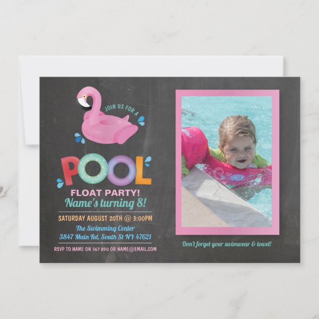 Invitación Flamingo Pool Fiesta Birthday Beach Float Photo (Anverso)