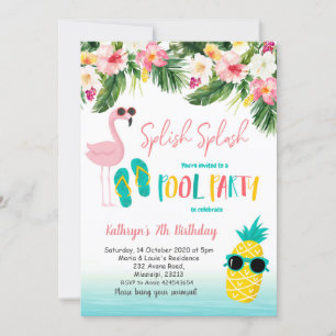 Invitación Flamingo Pool Fiesta verano fiesta de cumpleaños
