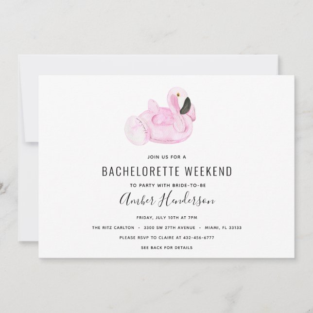 Invitación Flamingo Pool Float Bachelorette Itinerary (Anverso)
