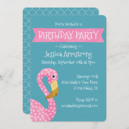 Invitación Flamingo Punto Polka Rosa