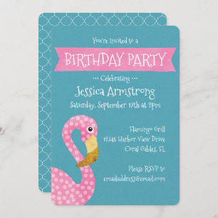 Invitación Flamingo Punto Polka Rosa