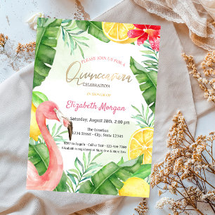 Invitación Flamingo Quinceañera de verano en acuarela