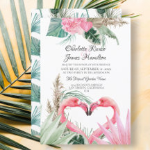 Flamingo rosa Boda floral tropical del corazón del