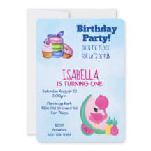 Flamingo rosa con frutas tropicales Fiesta de cump