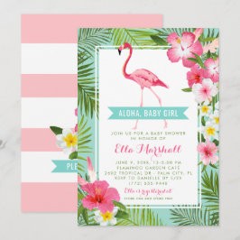 Invitación Flamingo rosa de Aqua Tropical Aloha Chica Baby Sh