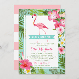 Invitación Flamingo rosa de Aqua Tropical Aloha Chica Baby Sh