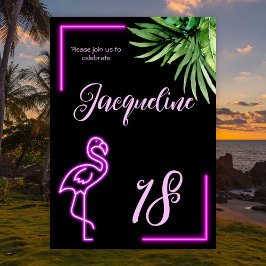 Invitación Flamingo rosa de neón tropical retro 18 años