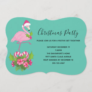 Invitación Flamingo rosa en Santa Hat Navidades caprichosos