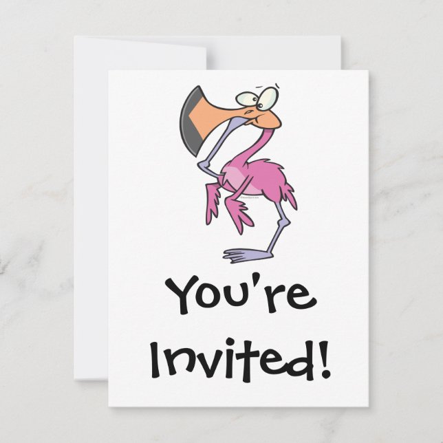 Invitación flamingo rosa gracioso con pie en la boca (Anverso)