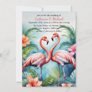 Invitación Flamingo rosa hawaiano Hibiscus Boda de código QR