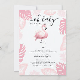 Invitación Flamingo rosa Tiara Chica de hoja tropical Baby Sh
