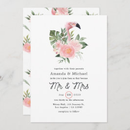Invitación Flamingo rosa tropical exótico Sr. y Sra. Boda