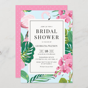 Invitación Flamingo rosa y ducha tropical de novias para orqu