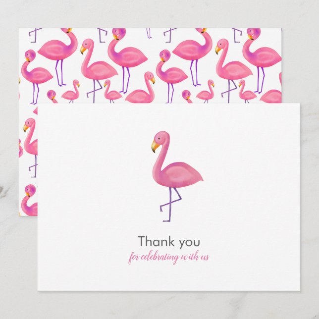 Invitación Flamingo Rosado Moderno Baby Shower Gracias (Anverso / Reverso)