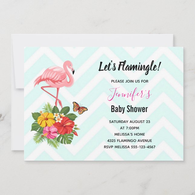 Invitación Flamingo rosado y Baby Shower de Hibiscus tropical (Anverso)