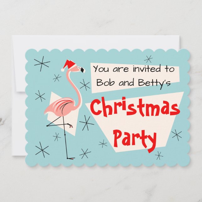 Invitación Flamingo Santa Blue Vieira horizontal (Anverso)