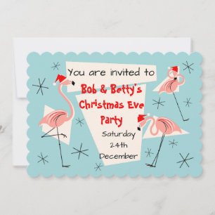 Invitación Flamingo Santas Blue scallopt horizontal