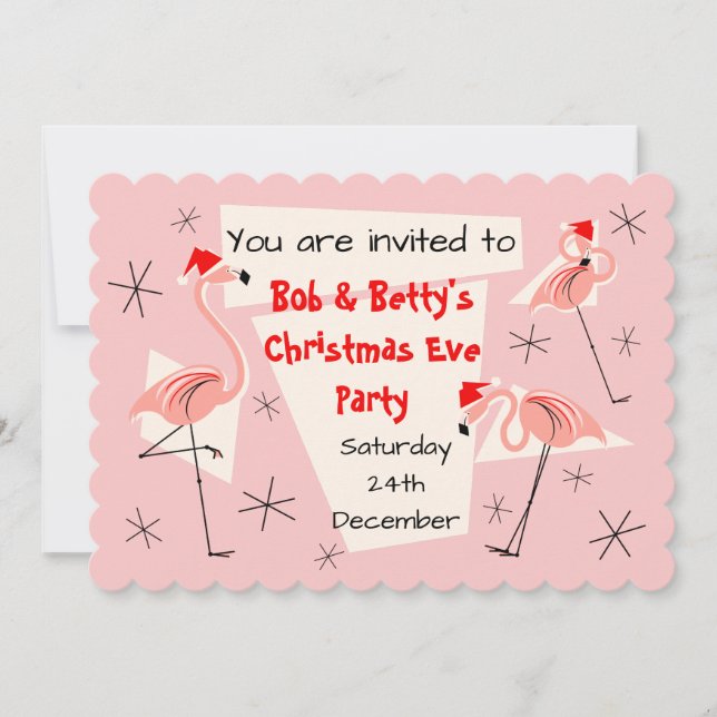 Invitación Flamingo Santas Vieira rosa horizontal (Anverso)