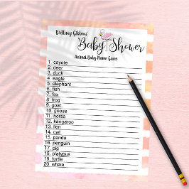 Invitación Flamingo Strips Baby Shower Animal Baby Name Game
