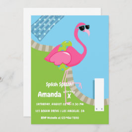 Invitación Flamingo Summer Splish Splash Niños Cumpleaños Fie
