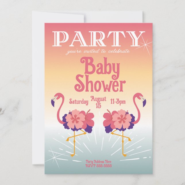 Invitación Flamingo Sunset, Baby Shower (Anverso)