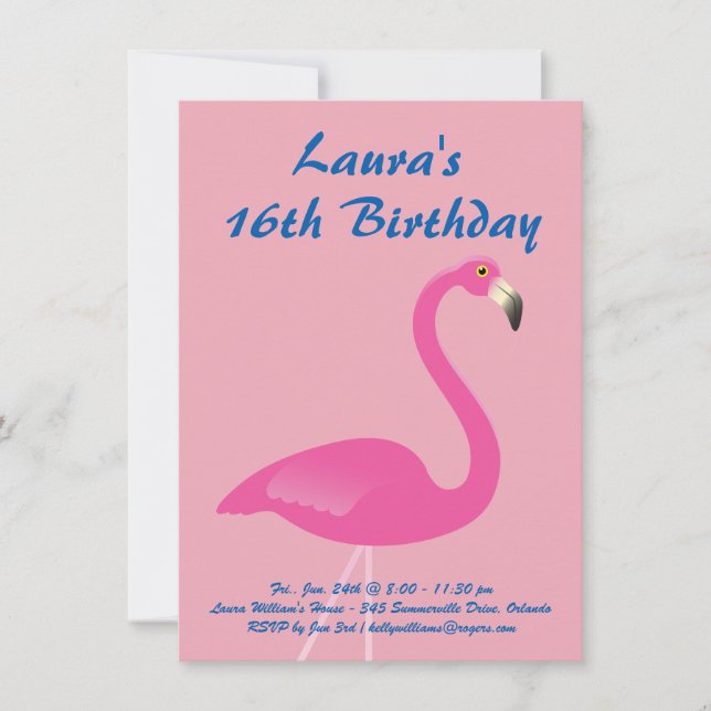 Invitación Flamingo Sweet 16 Birthday Party Invitation - Rosa (Anverso)
