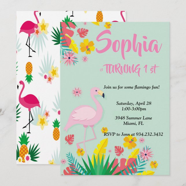 Invitación Flamingo Tropical (Anverso / Reverso)