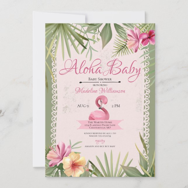 Invitación Flamingo Tropical Baby Shower (Anverso)