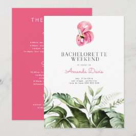 Invitación Flamingo Tropical Bachelorette Weekend Itinerario