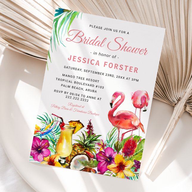 Invitación Flamingo Tropical Beach Floral Bridal Shower (Subido por el creador)