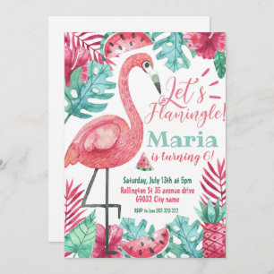 Invitación Flamingo Tropical Birday Party Flamingle