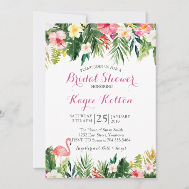 Invitación Flamingo Tropical Bridal Shower INvitation (Anverso)