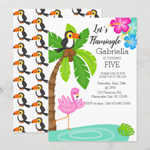 Invitación Flamingo Tropical Con Cumpleaños Turco